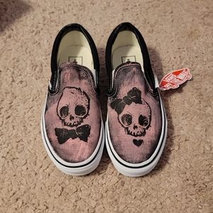 Vans death do us part skull emo punk classic women's slip ons size 7 new NWT